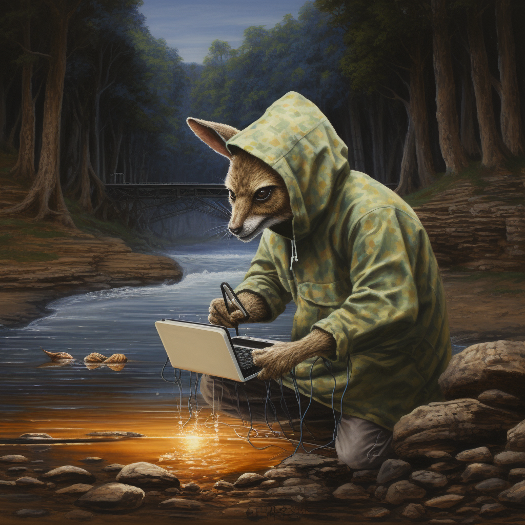 Kangaroo hacker fishing with expertise