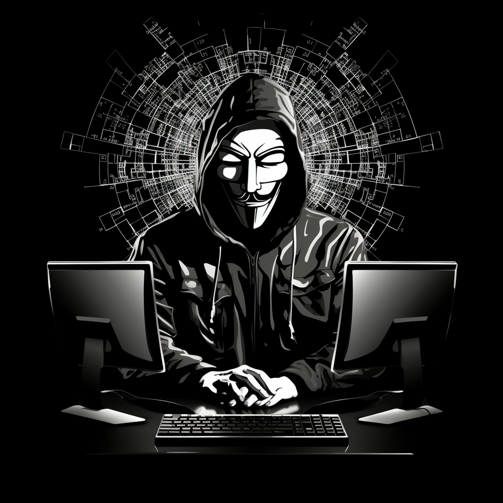 Hacker in Anonymous Mask Controlling Computers