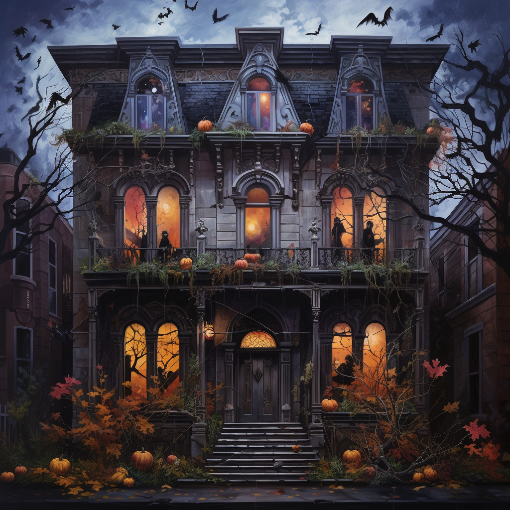 Spooky Halloween building facade painting