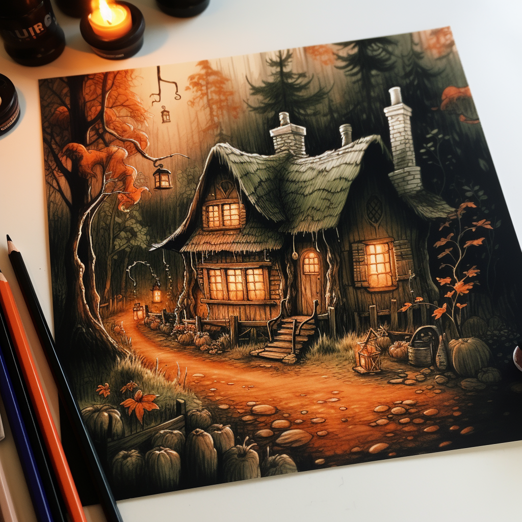 Detailed and Accurate Halloween Cottage Drawing