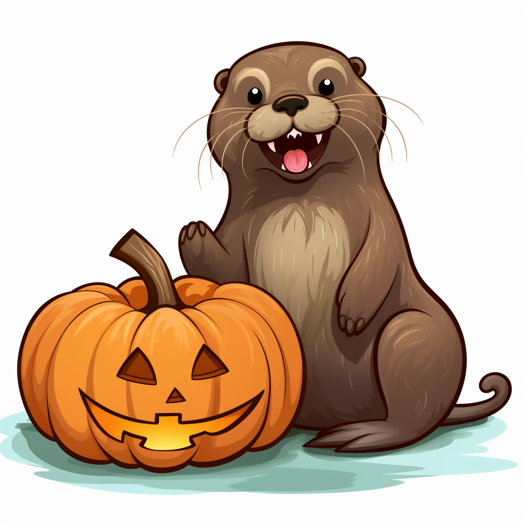 Cute cartoon otter with Halloween pumpkin