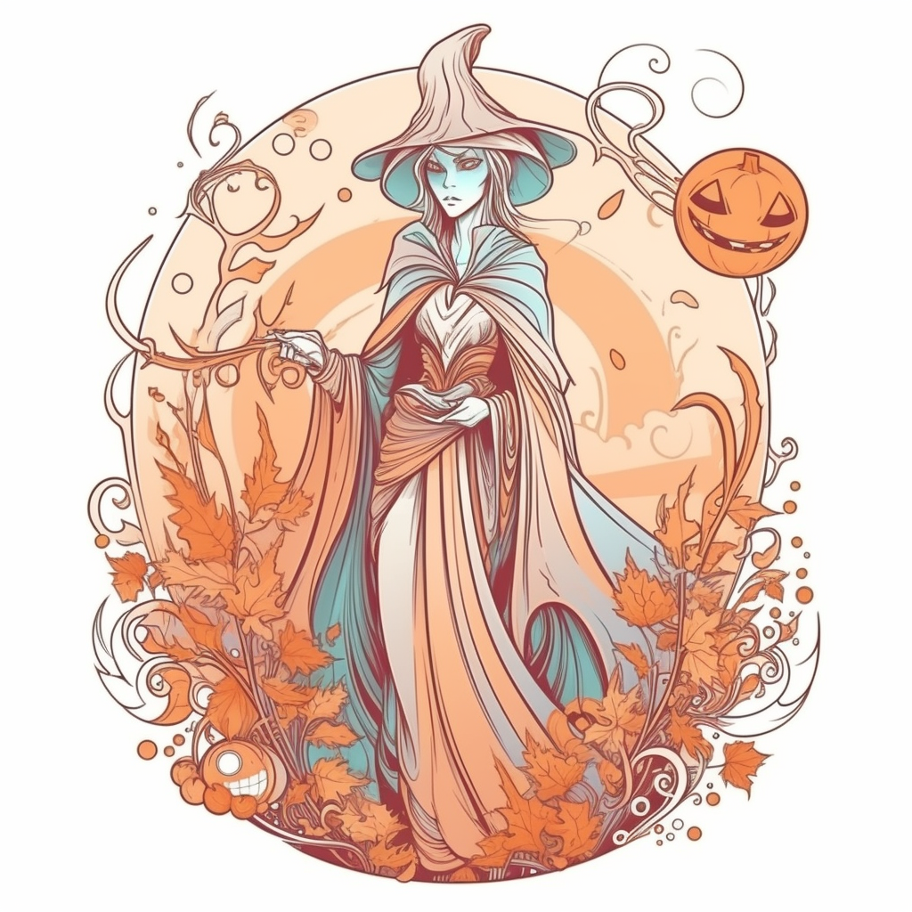 Halloween sorceres in colorful illustration