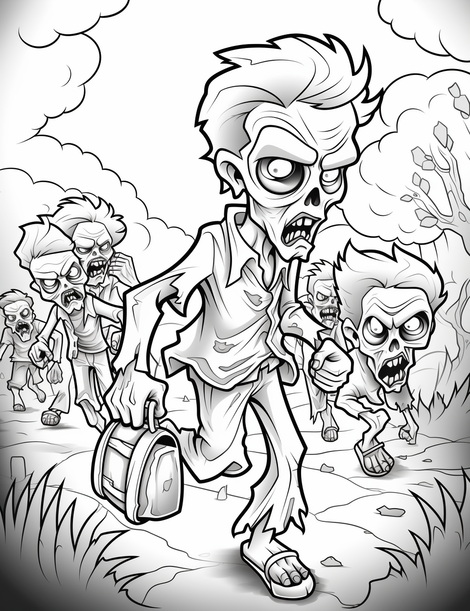 Halloween zombies coloring page for kids