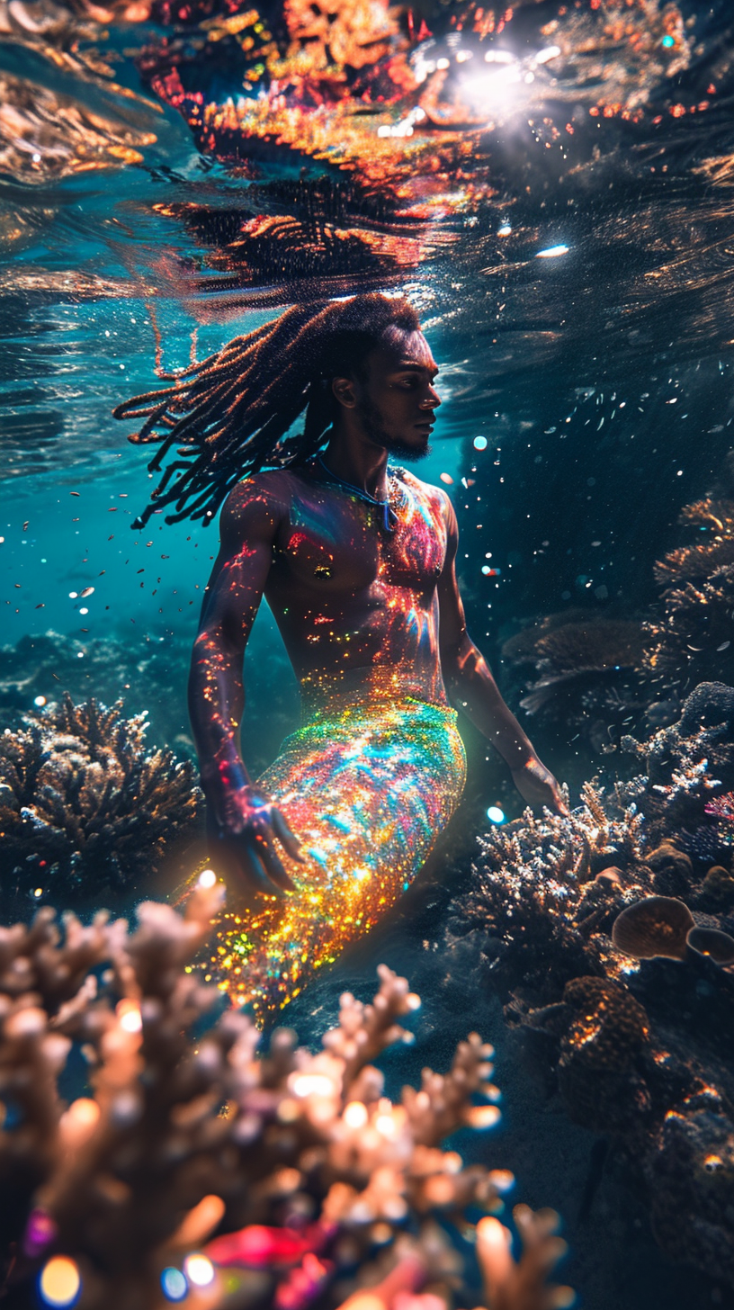 Dark Skin Mermaid with Colorful Glow Paint