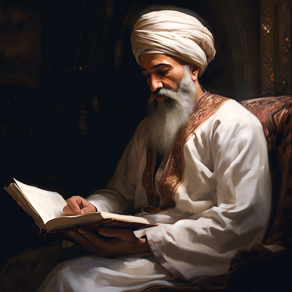 Handsome Türkiye Sufi in White Turban Reading Book