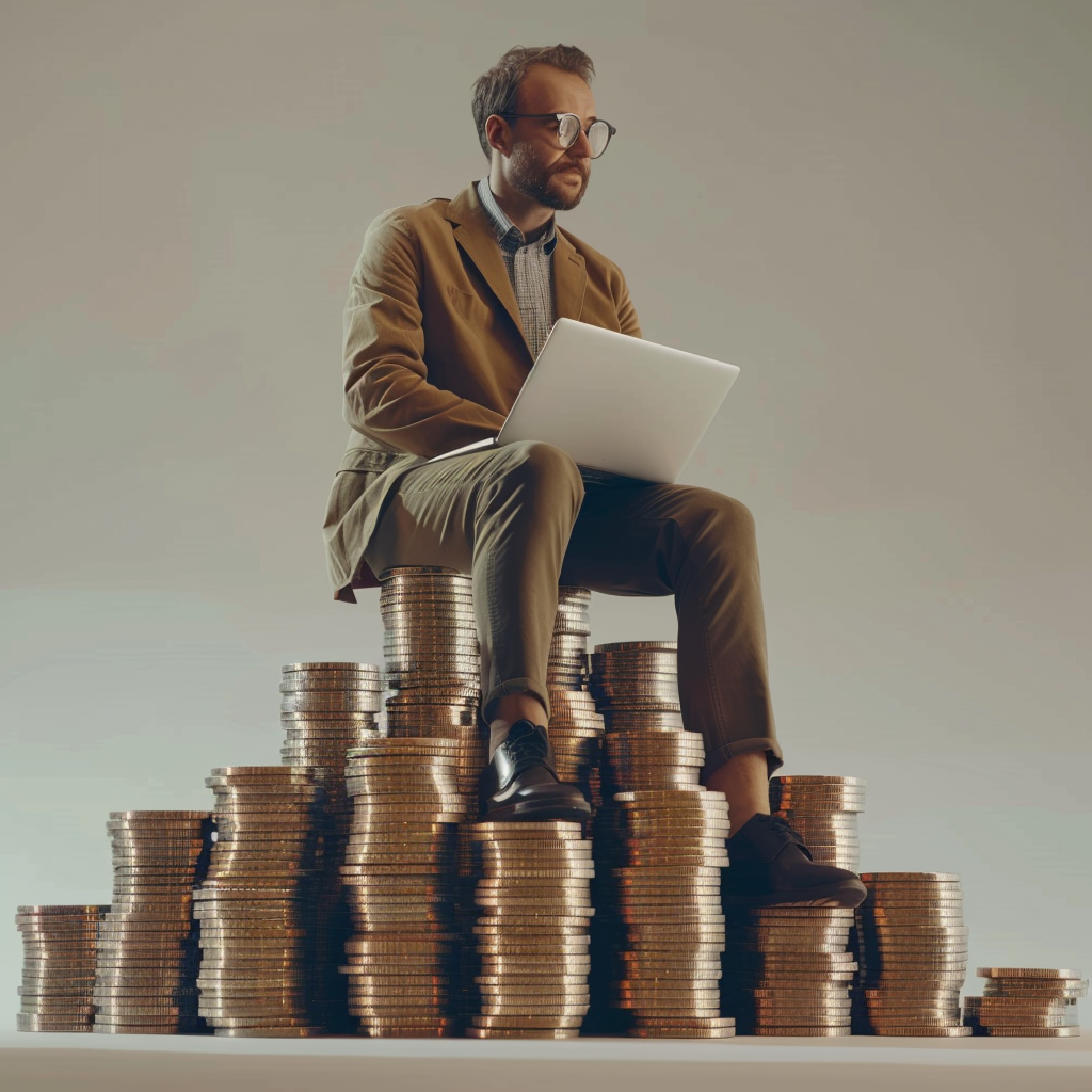 Guy Trading on Coins Laptop