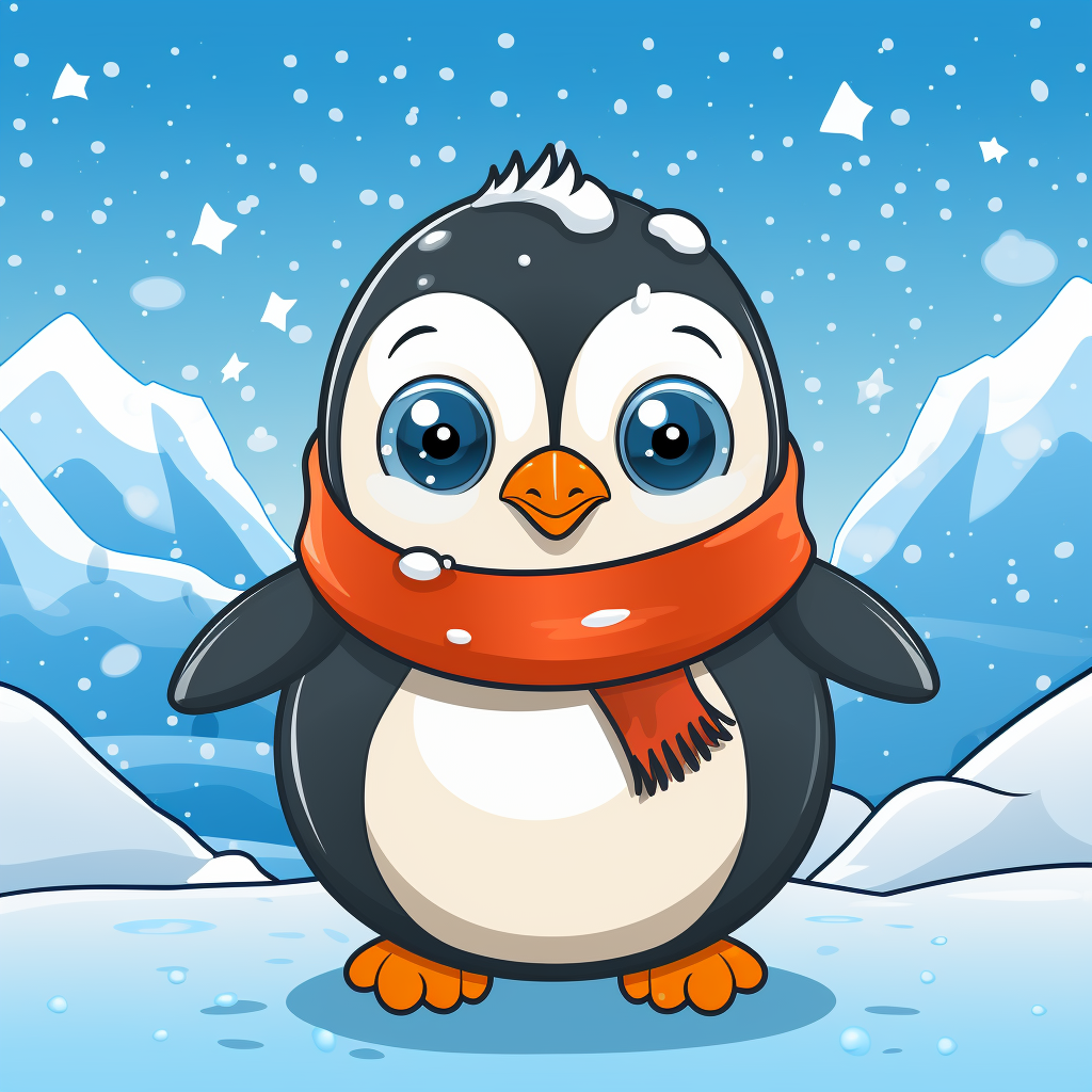 Happy penguin in snowy landscape