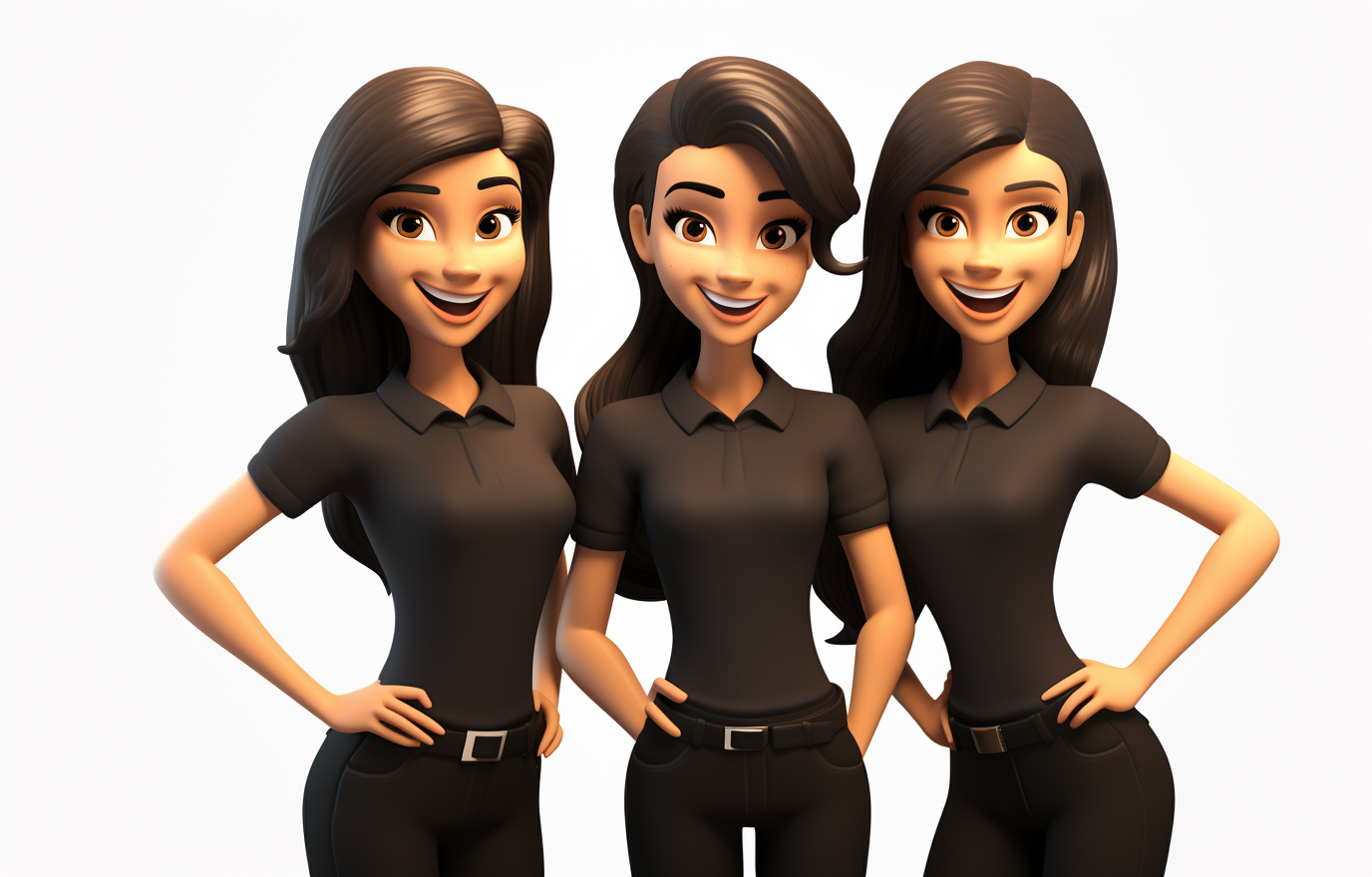 Three happy women in cartoon style