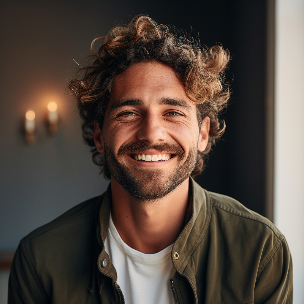 Happy guy smiling in photo