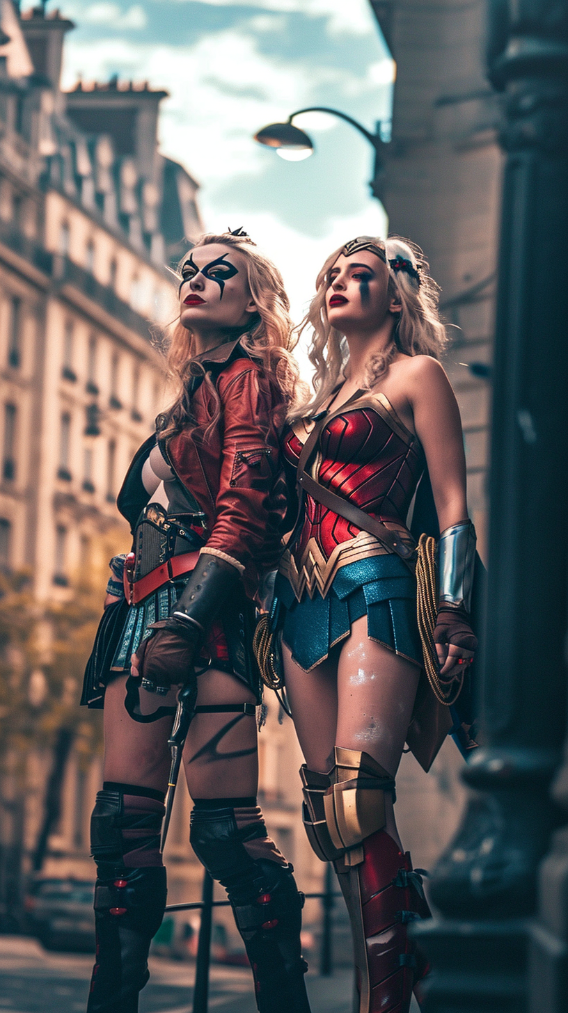 Angry Harley Quinn and Wonder Woman in Paris