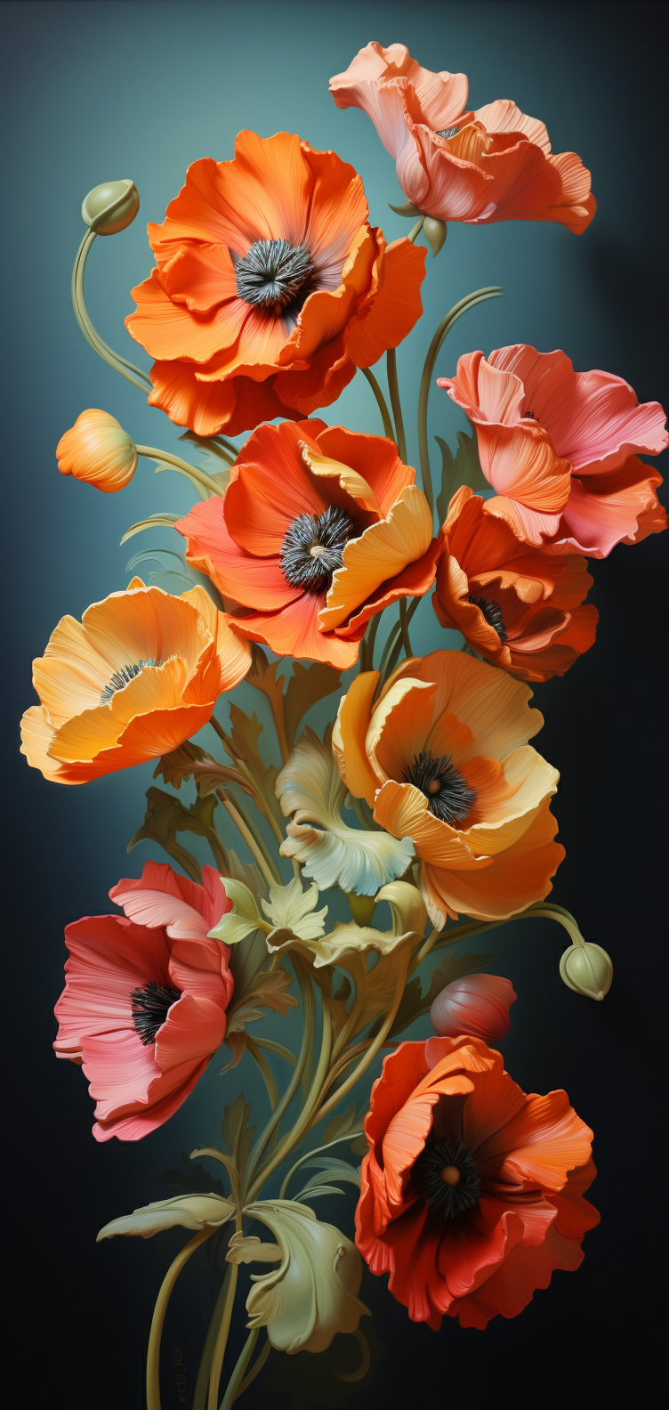 Colorful poppy flowers in harmony