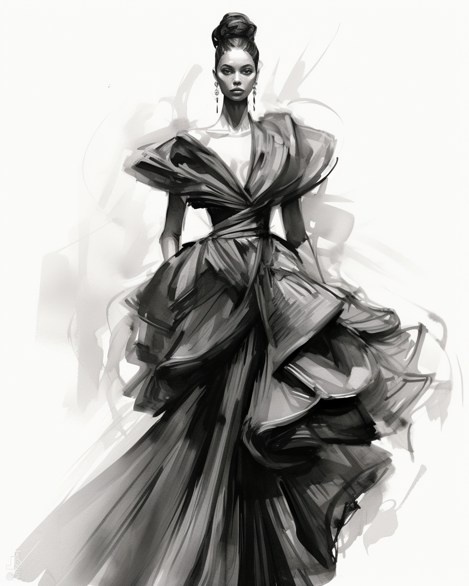 Fashion sketch haute couture dress