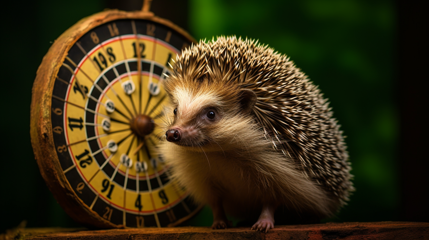 Hedgehog sticking in a dart board image