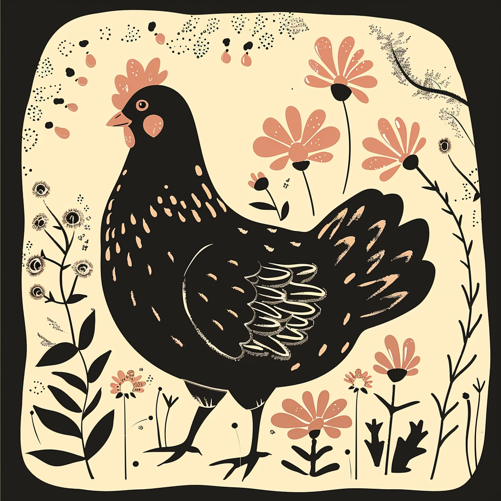 Cute Hen Silhouette Black White