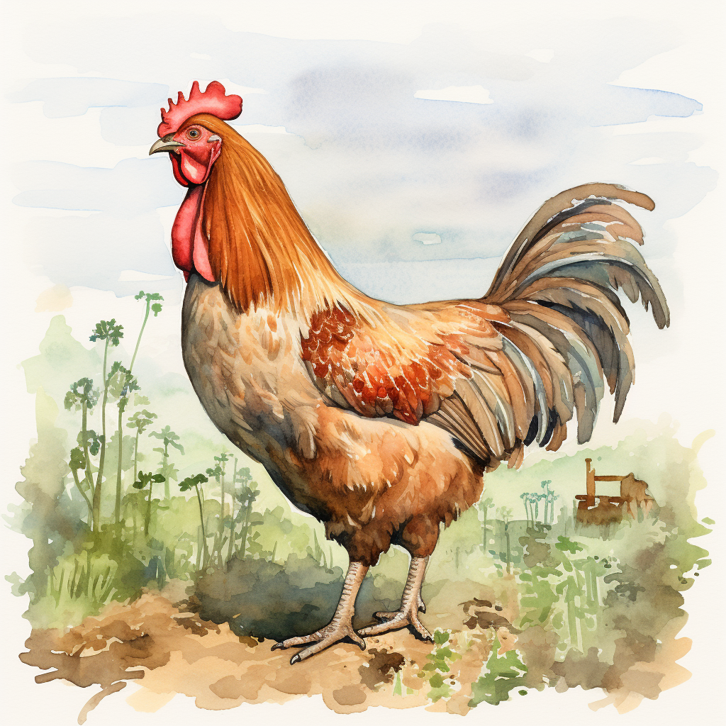 Beautiful watercolor illustration of a hen