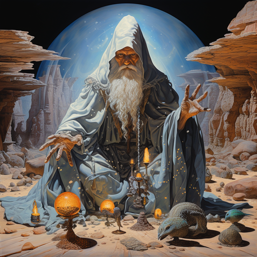 Old hermit performing enchanting magic