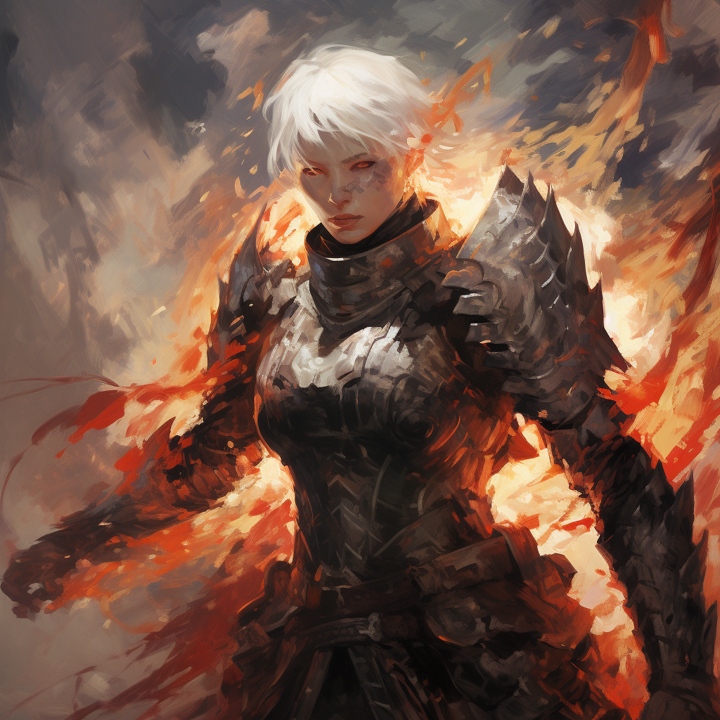 White hair warrior in dynamic pose