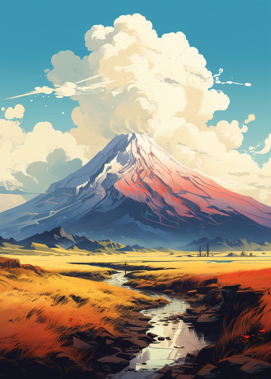 Minimal illustration of high road towards volcano