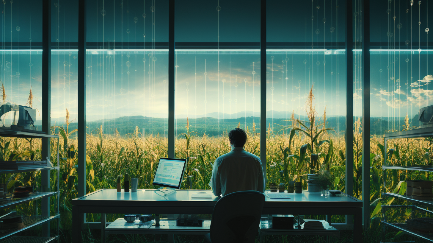 Tall man overlooking his corn plantation