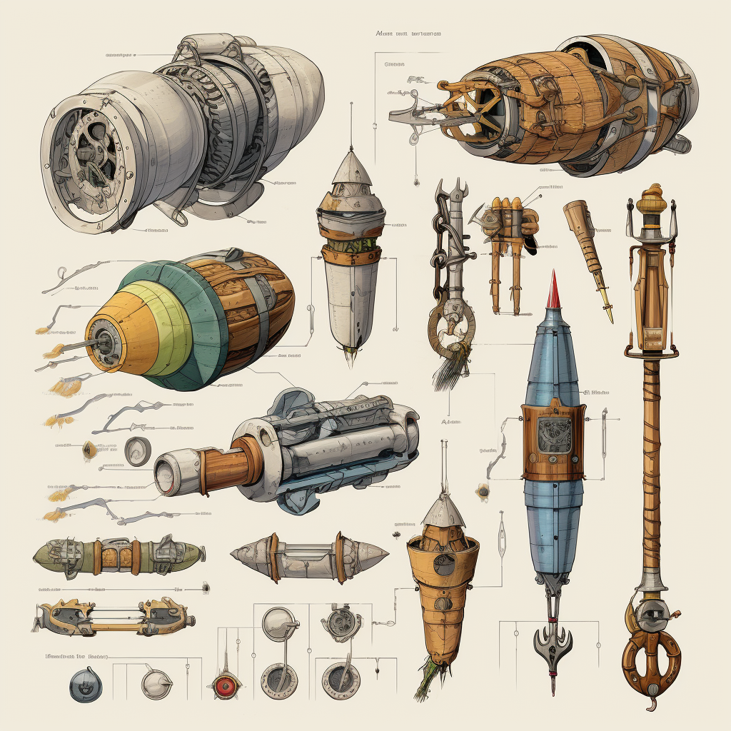 Orthographic prop designs of Highland Games instruments