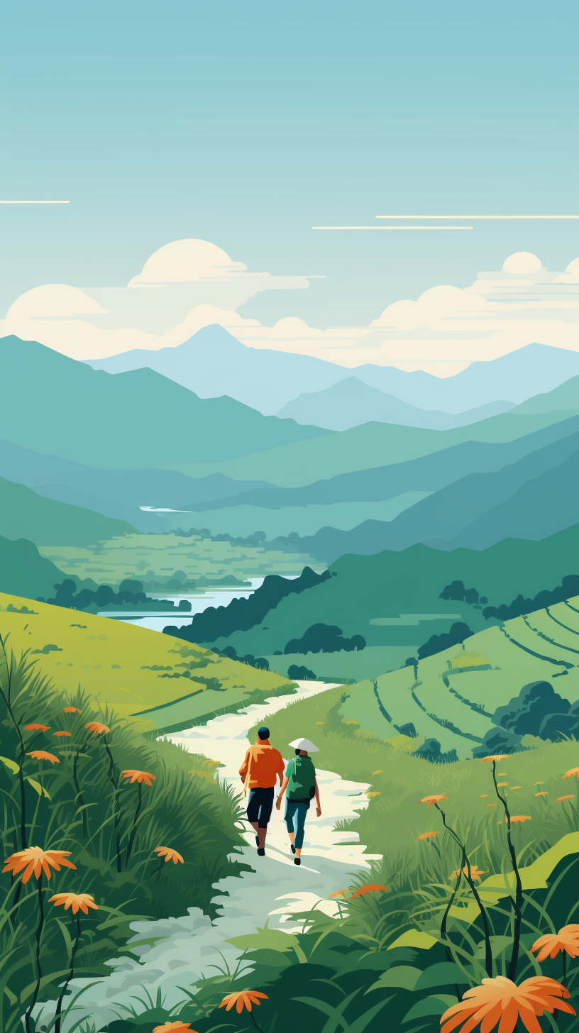 Illustration of couple hiking in Vietnam