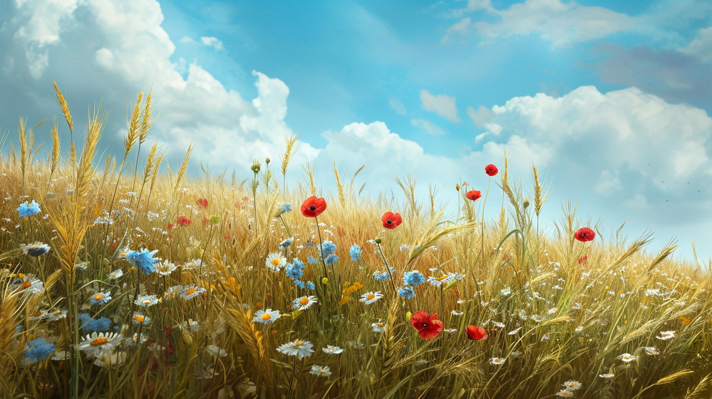 Hillside with Wheat and Flowers