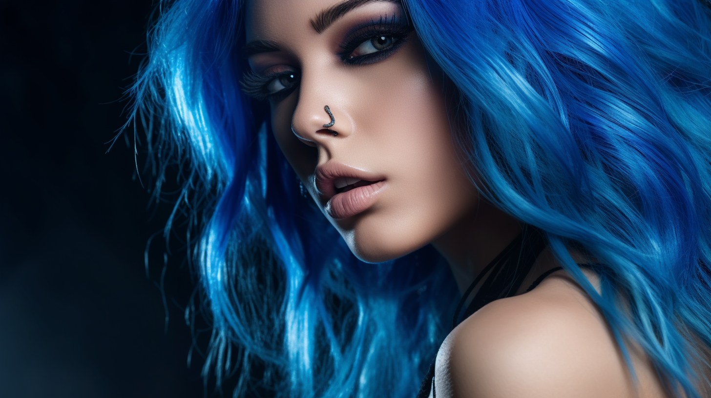 Vibrant hip hop woman with blue hair close up