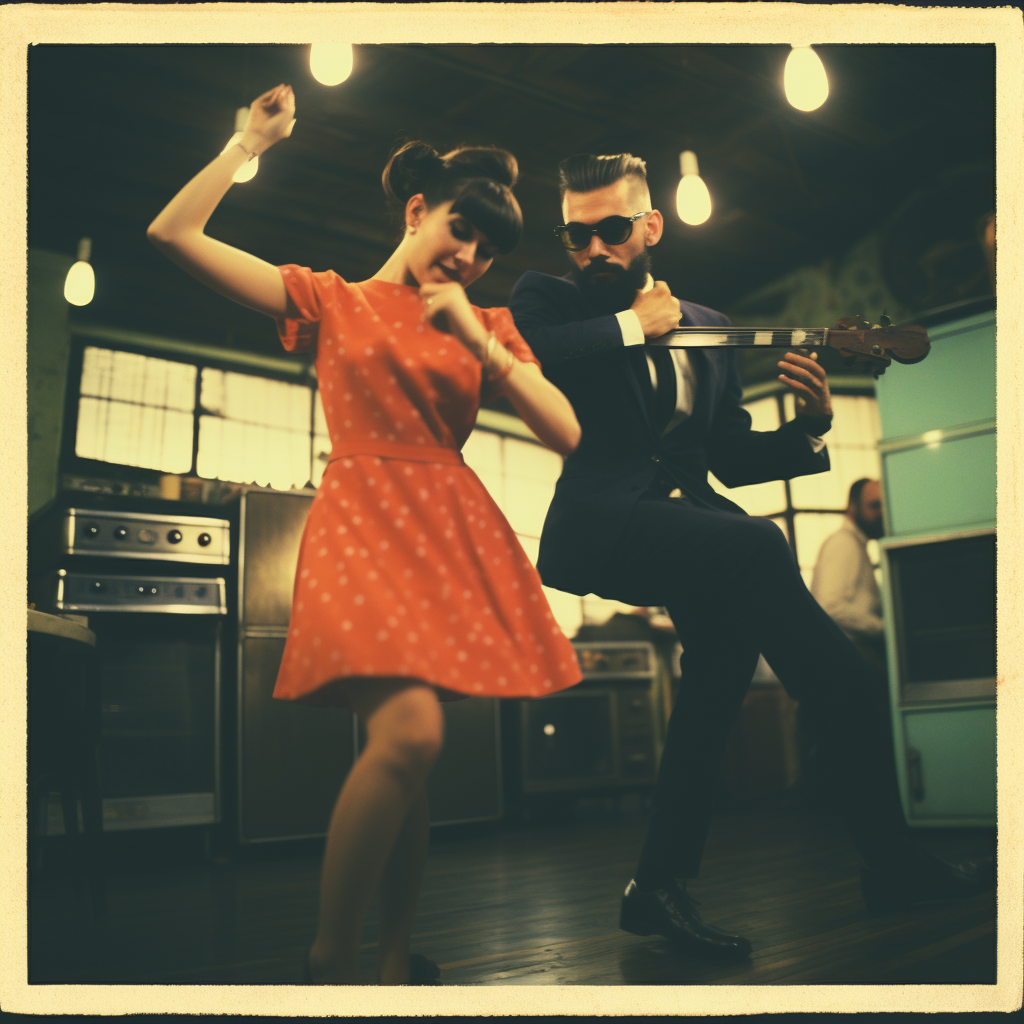 Hipsters dancing tango together