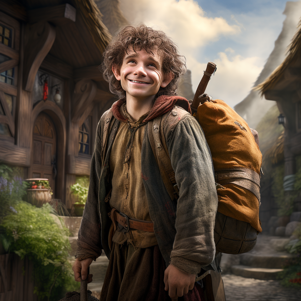 Hobbit in the Shire with Backpack