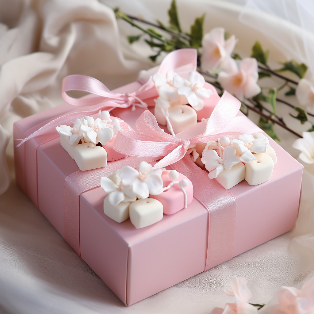 Holiday gift boxes with marshmallow flowers