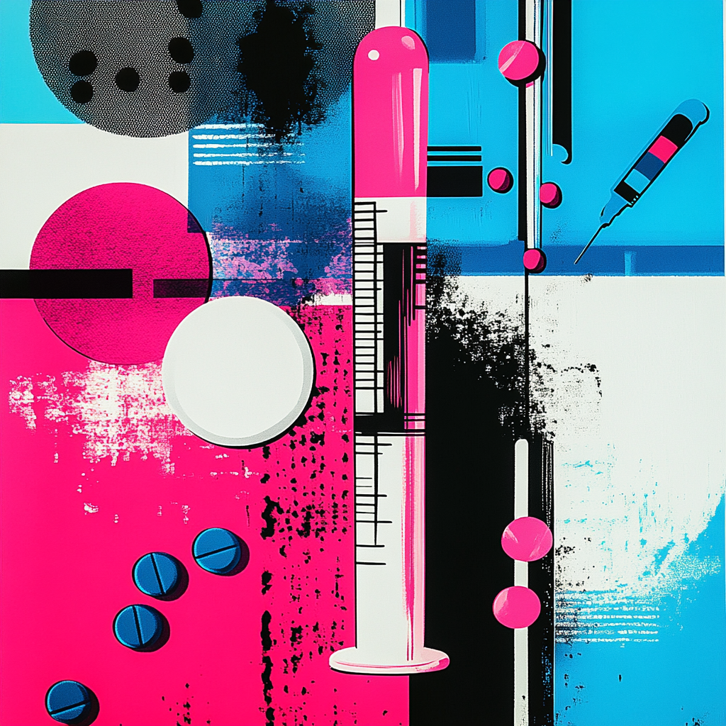 hormone injection and pills in pop art style