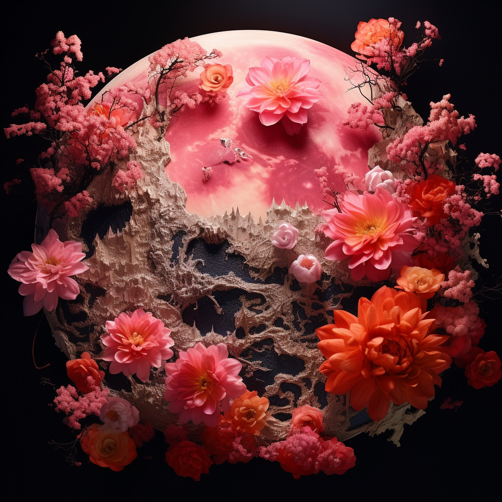 Hot pink moon map with pink flowers