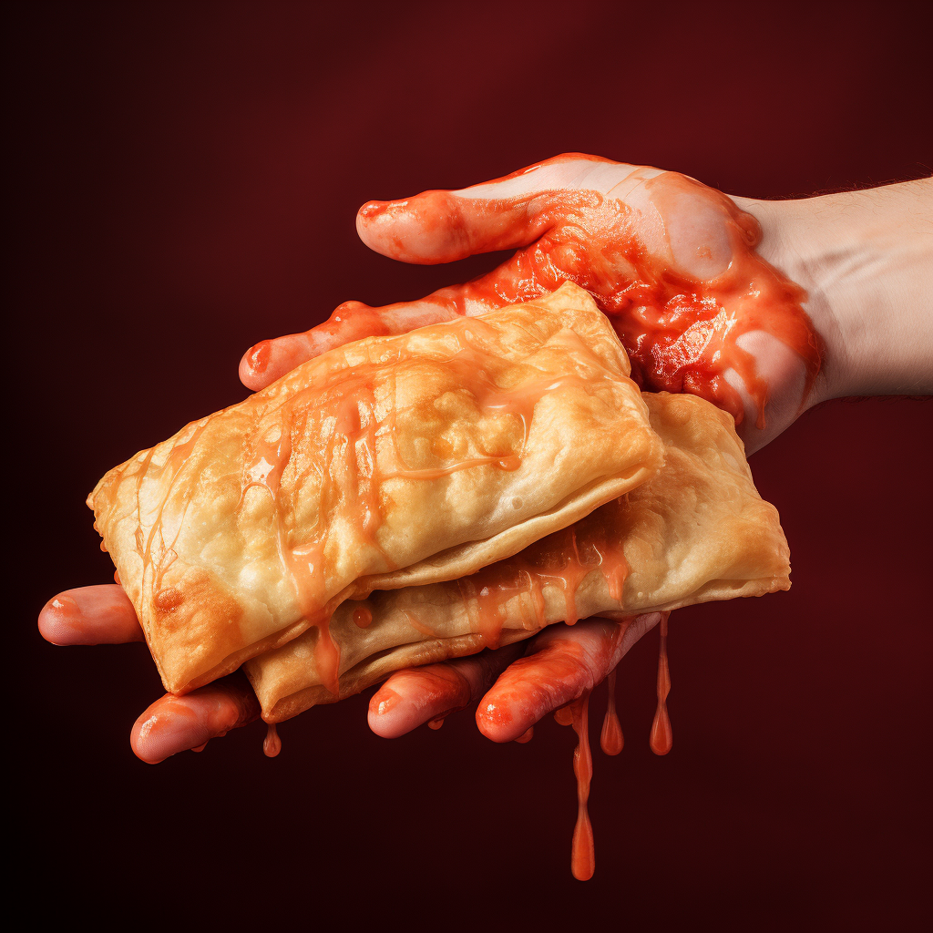 Hands with hot pockets snack