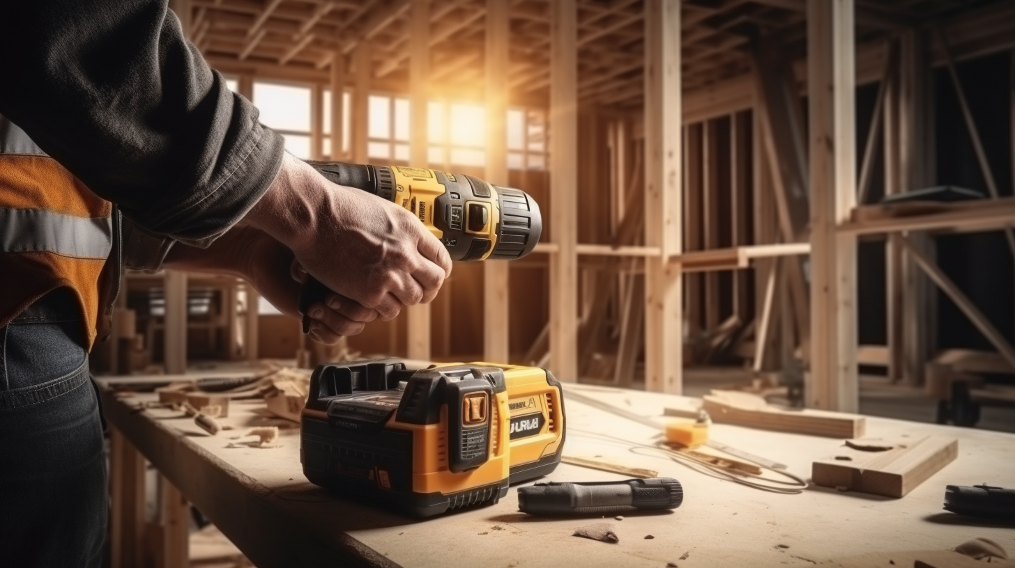 Worker passing battery during house renovation