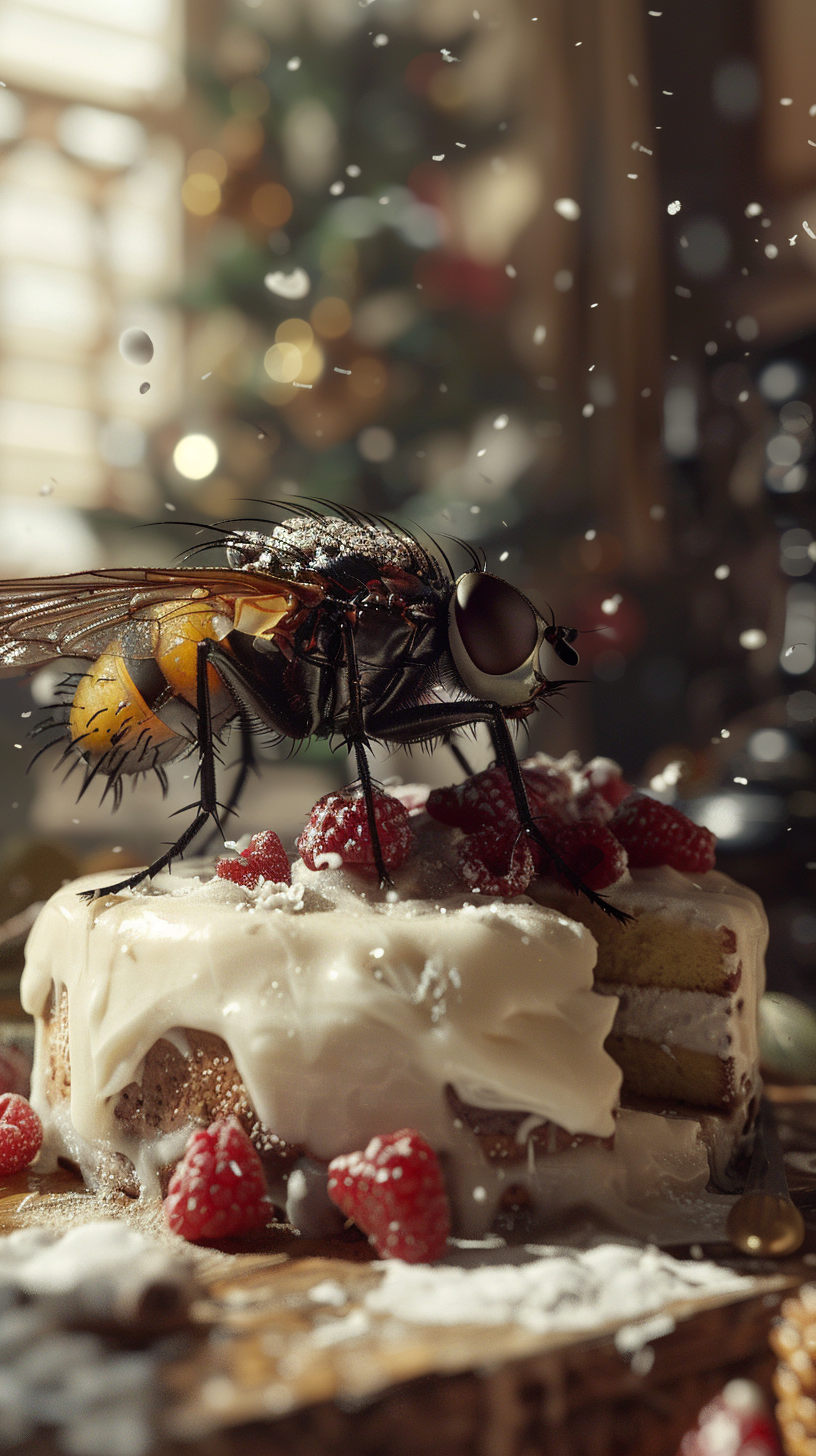 Housefly attacking cake