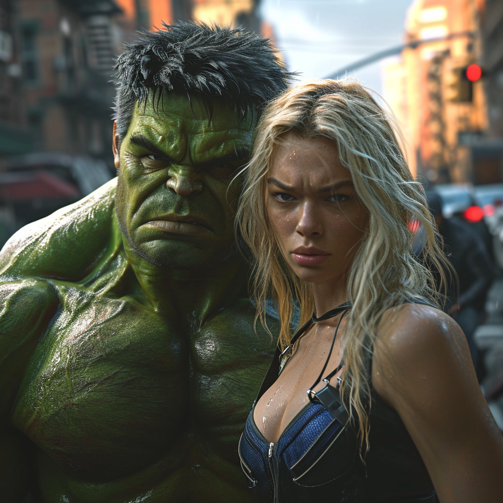 Hulk and Margot Robbie in Angry Pose