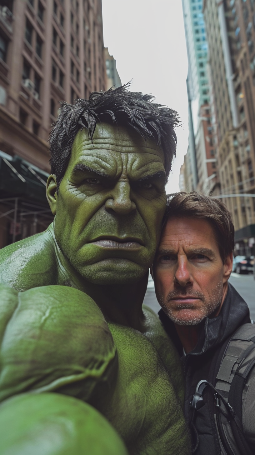 Hulk and Tom Cruise in New York selfie