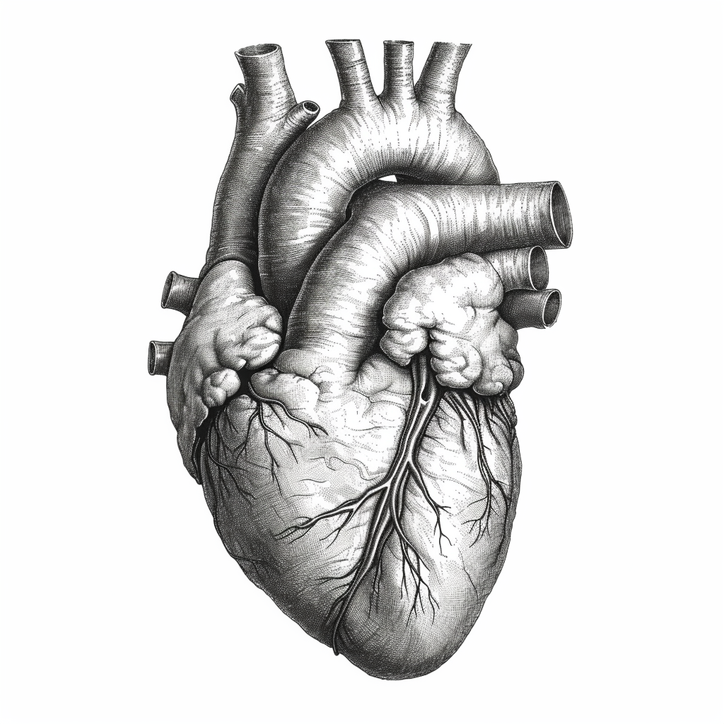 Human heart scientific illustration white background