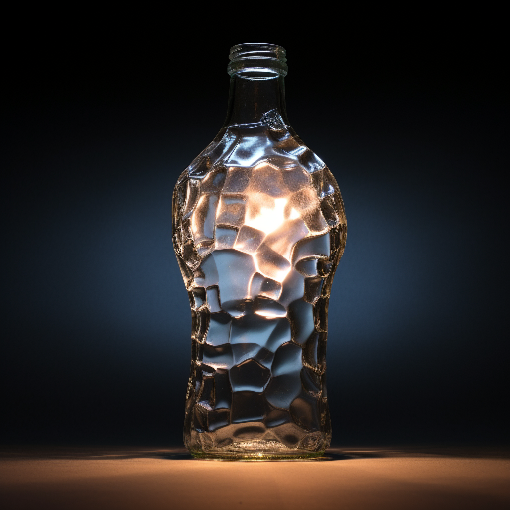 Human-shaped glass bottle with crack