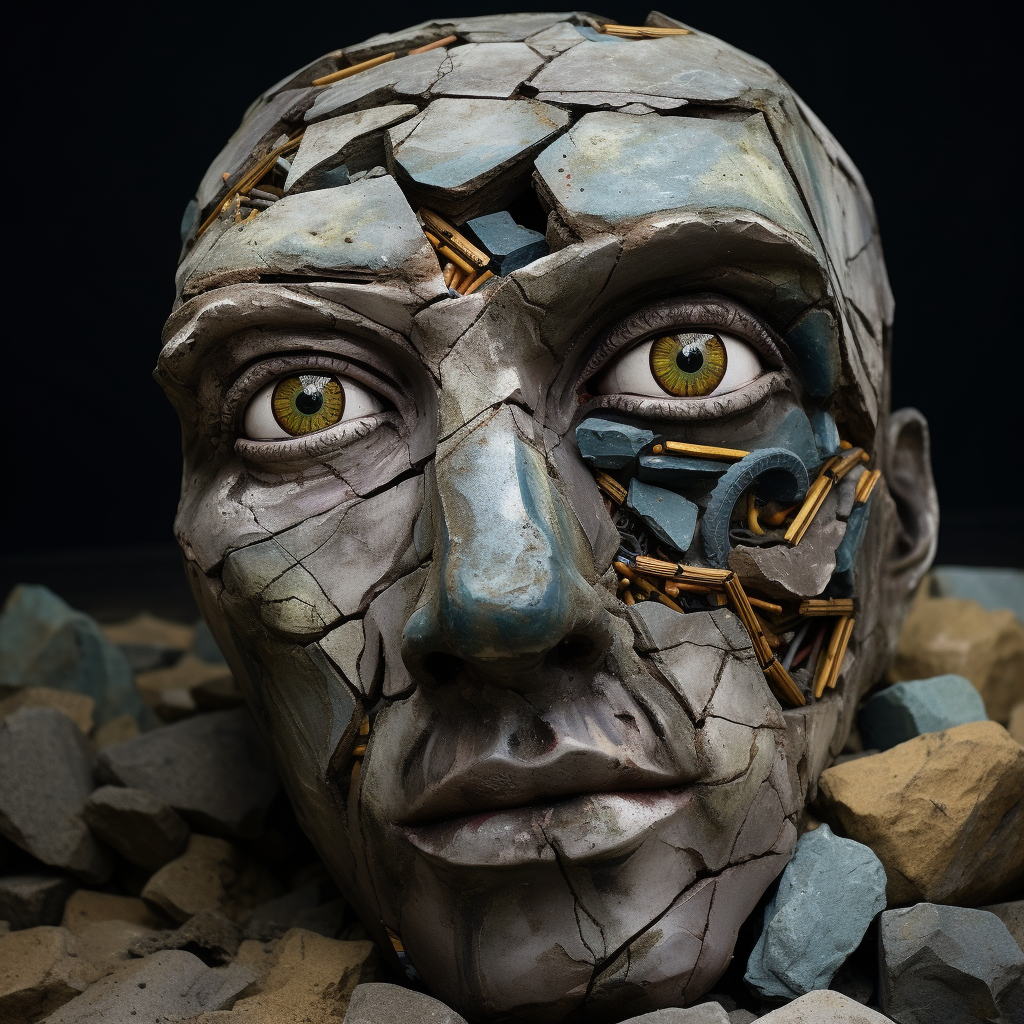 Human stone statue with gemstone eyes