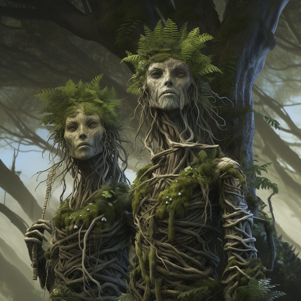 Humanoid Bonzai Tree Dwellers in Nature