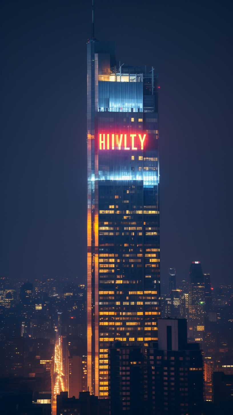 Humility written on a skyscraper lights