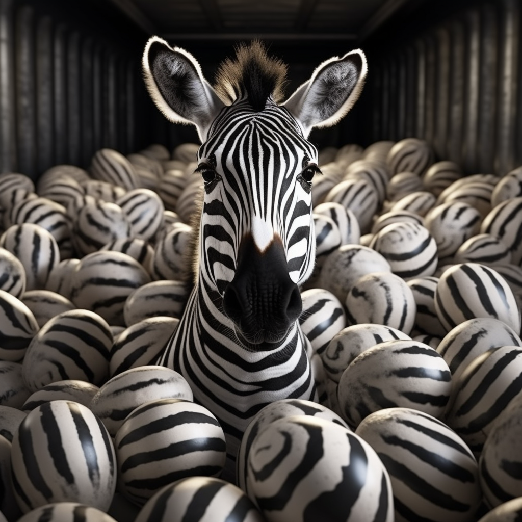 Hyper-Realistic Zebra Producing Eggs in Chicken Farm