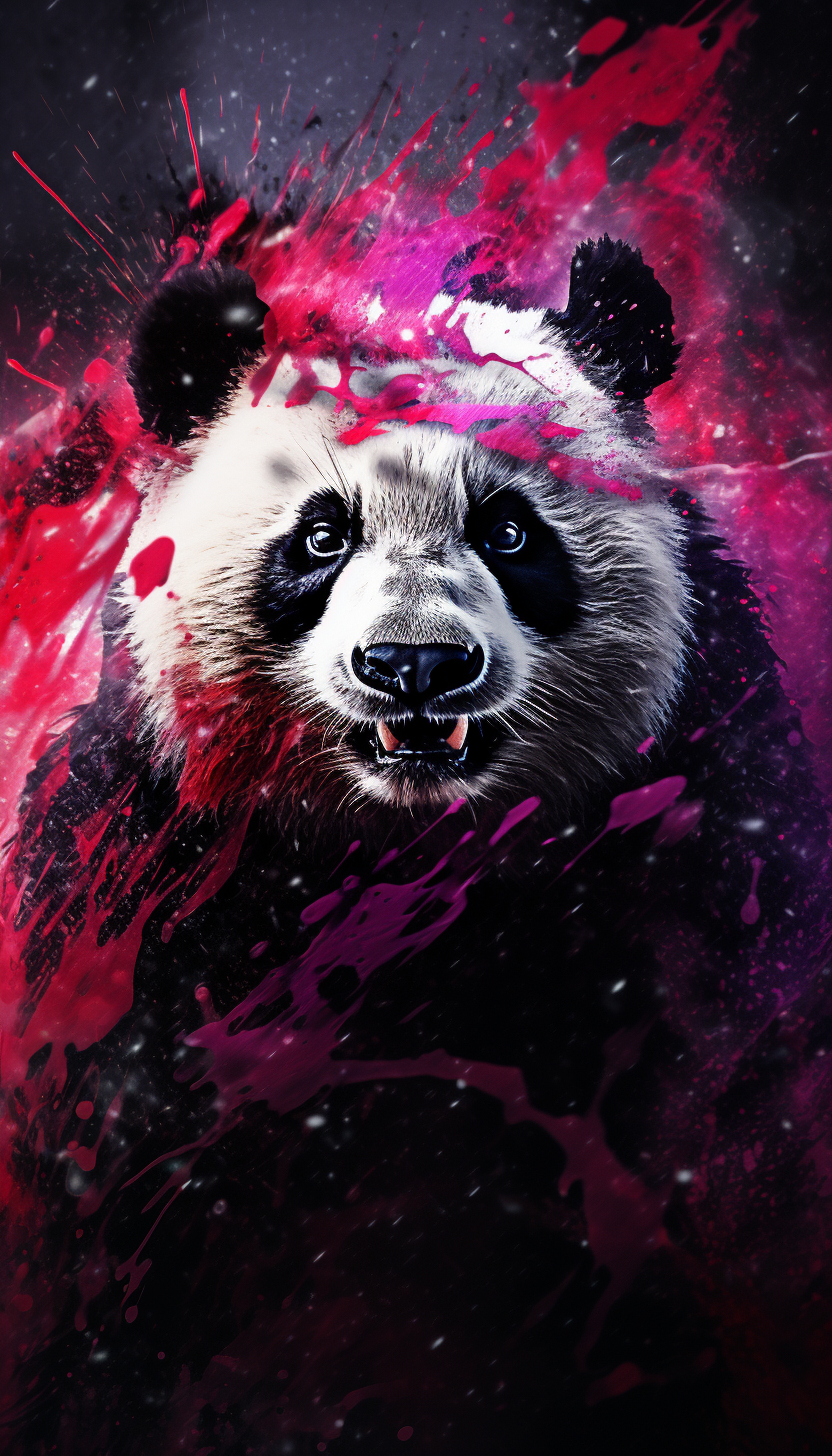 Detailed Hyperealistic Panda Portrait on Dark Splashes