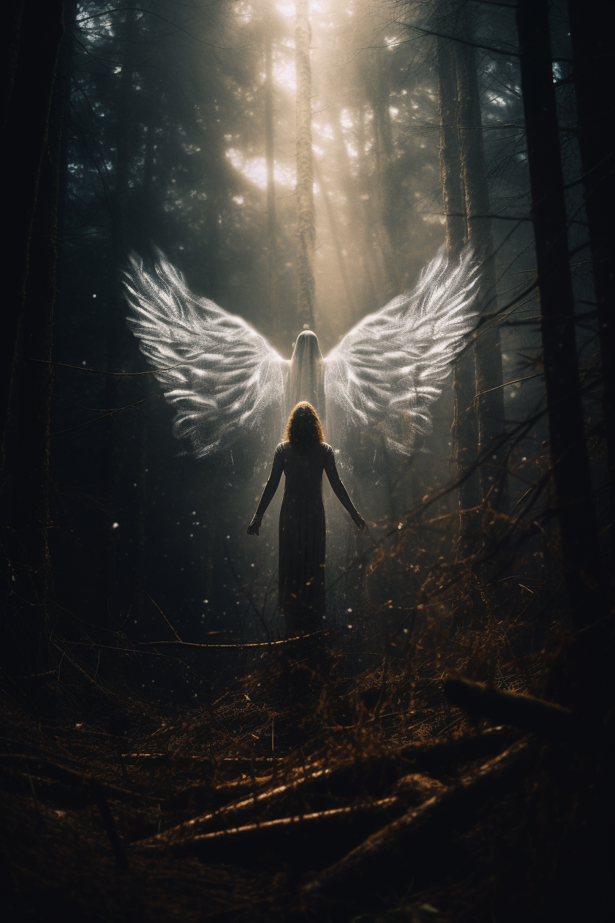 Illuminating angel in dark forest