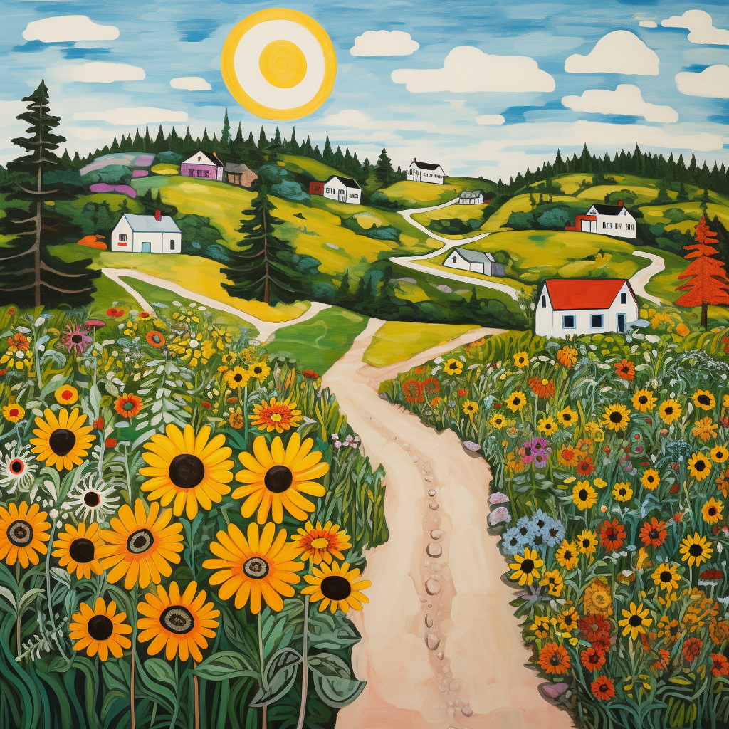 Colorful impressionist summer folk art