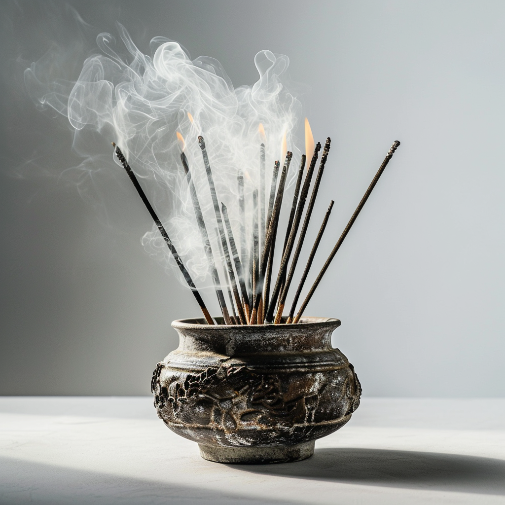 Incense sticks spreading fragrant smoke gracefully