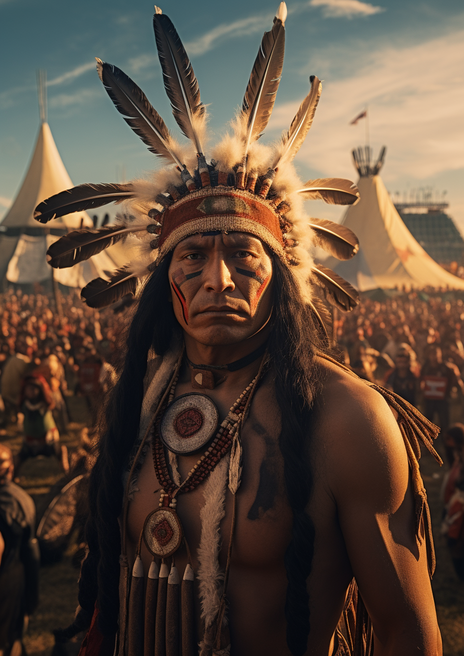 Cinematic shot of indigenous Olympian captivating the crowd