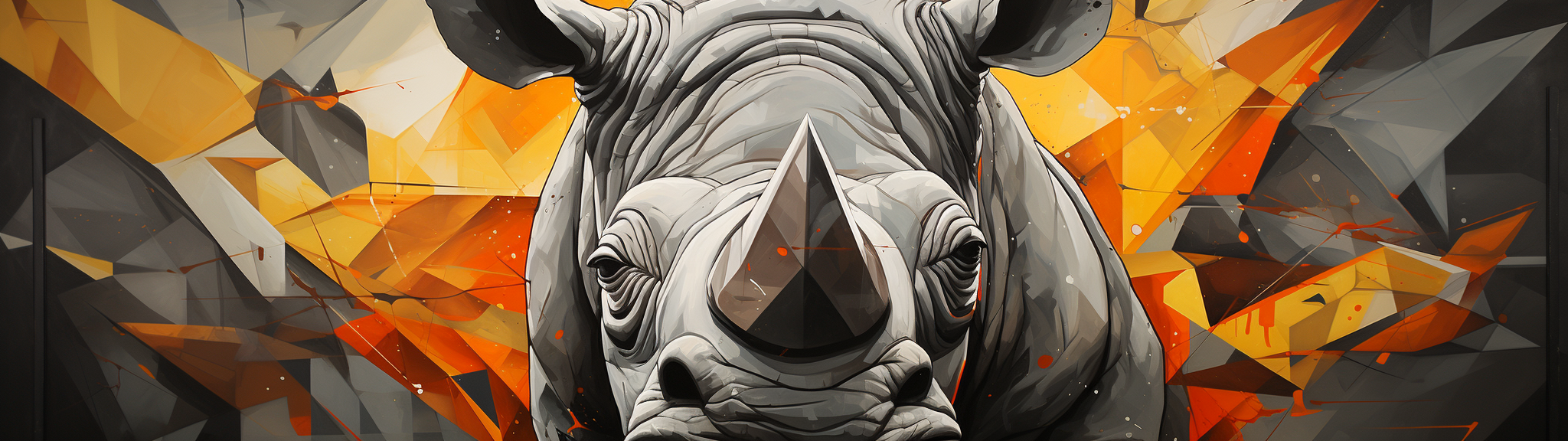 Abstract polygonal Rhino and bear mural