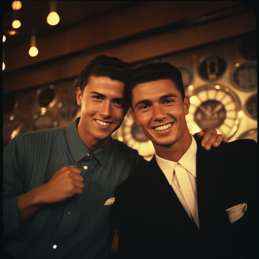 Vintage photo of Ronaldo and Eusebio playing darts